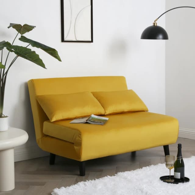 Home Garden Direct Aurora - Small Double Sofa Bed in Velvet - 2 Seater - Yellow Yellow Unisex