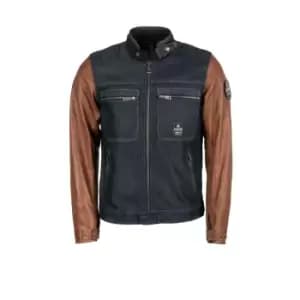 Helstons Winston Canvas Cotton Leather Blue Brown Jacket M