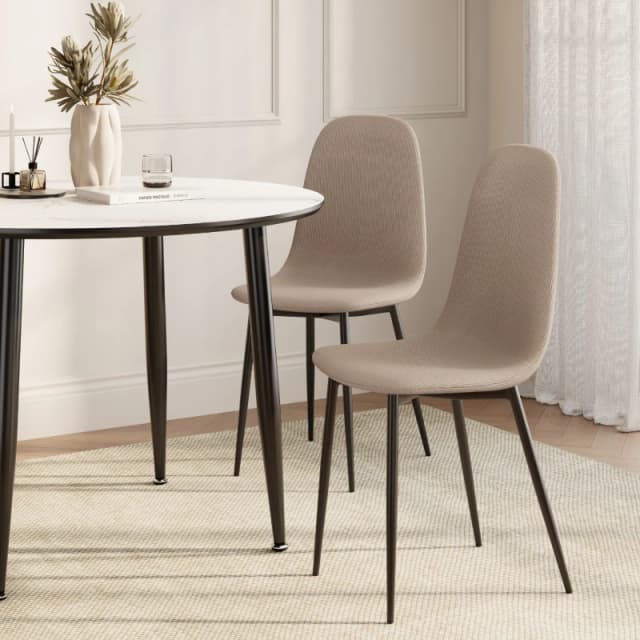 Vonhaus Dining Chairs Set Of 2, Beige Kitchen Chairs With Black Metal Legs, Cord Effect Pair Of Chairs For Dining