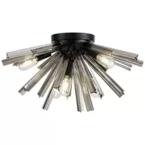 Luminosa Hornby 6 Light E14, Semi Flush Matt Black, Smoke Glass
