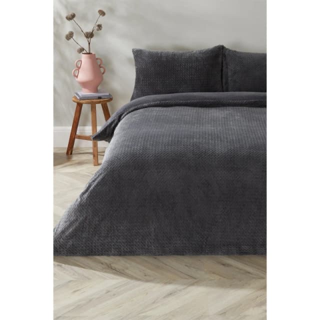 Homelife Chevron Fleece Duvet Set - Grey Grey Single