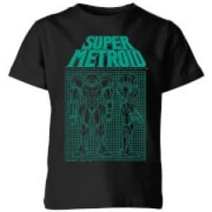 Nintendo Super Metroid Power Suit Blueprint Kid's T-Shirt - Black - 11-12 Years
