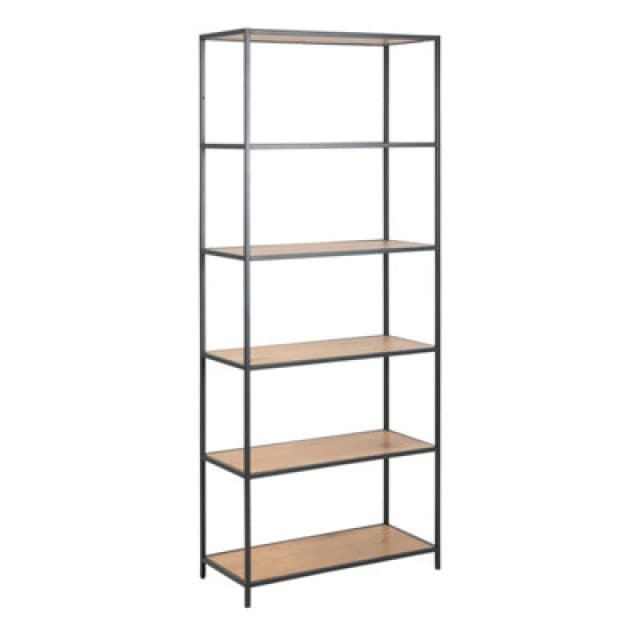 Furniture To Go Seaford Tall Black Metal Bookcase With 5 Shelves In Oak