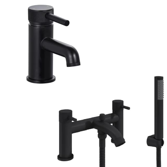 Balterley Single Lever Handle Mono Basin Tap & Bath Shower Mixer Set, Black Unisex