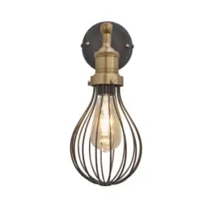 Industville Brooklyn Balloon Cage Pewter Wall Light With Plug / 6" Copper Holder With Plug