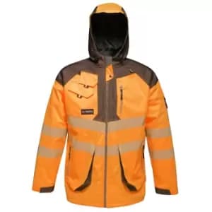 Regatta Mens Hi-Vis Waterproof Reflective Parka Jacket (3XL) (Orange/Grey)
