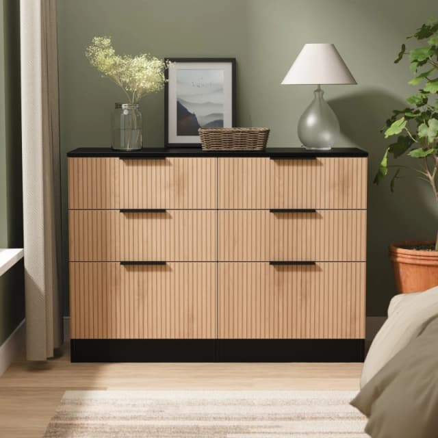 Welcome Furniture Ready Assembled Java 6 Drawer Wide Chest, Black JAV015SEBK