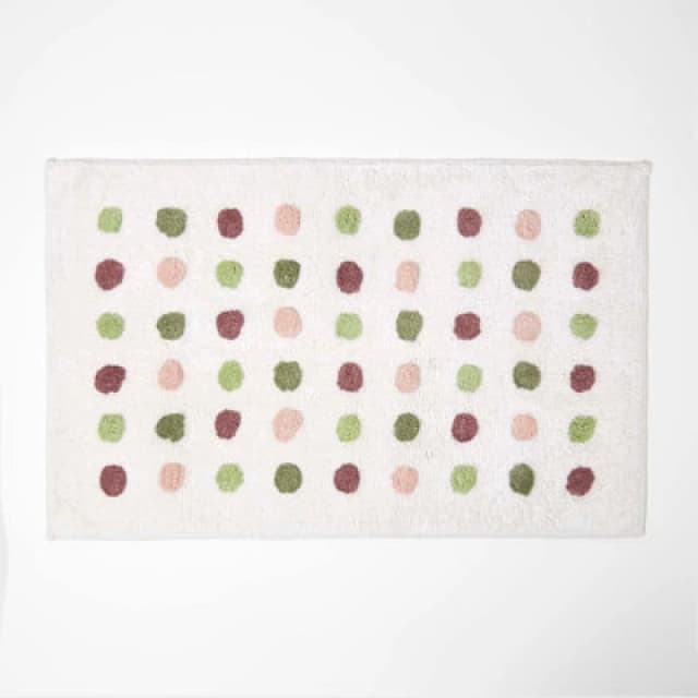 Homescapes 100% Cotton Bath Mat Tufted Polka Dot Design Green