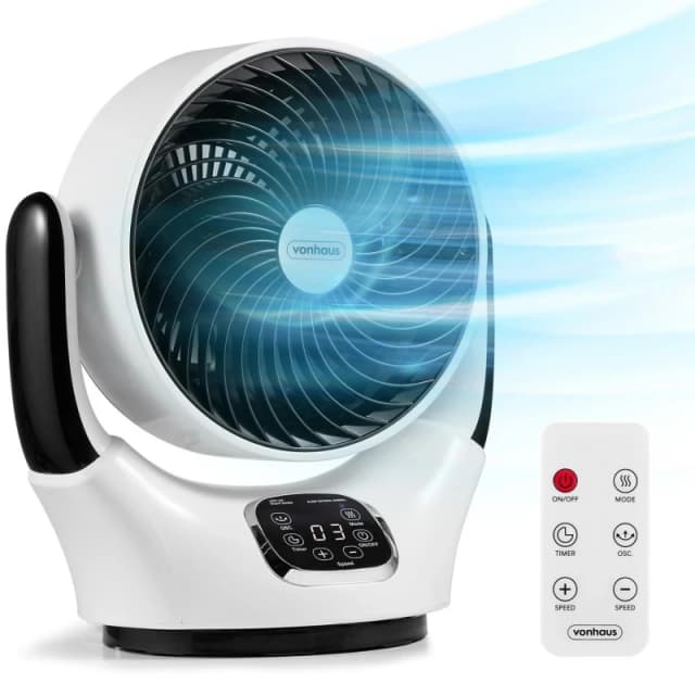 Vonhaus Air Circulator Fan, Desk Fan With 12 Speeds, 3 Modes, Remote Control, 12Hr Timer, 90 Degree Oscillating, Quiet Operation