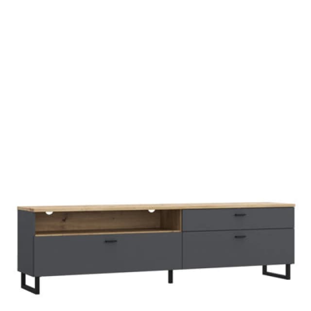 Furniture To Go Klara TV Unit With 1 Drawer 2 Flip Doors In Grey And Oak