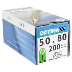 Optimaxx Pz Countersunk Zinc & Yellow Passivated Double Reinforced Woodscrew - 5 X 80mm Pack Of 200