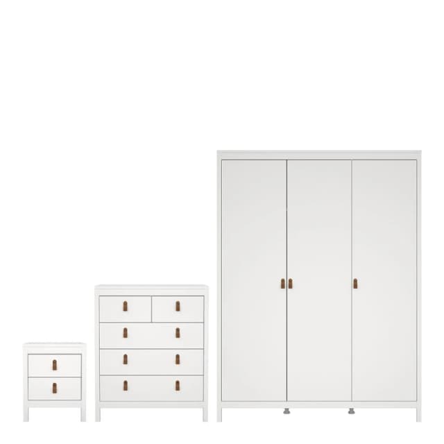 Furniture To Go Barcelona 3 Piece Bundle, Bedside, Chest & 3 Door Wardrobe in White White Unisex