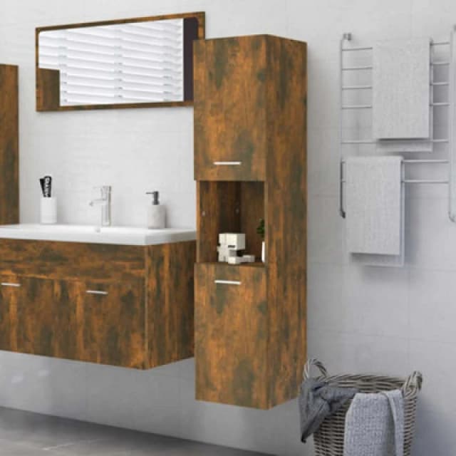 Vidaxl Bathroom Cabinet Smoked Oak 30X30X130 Cm Engineered Wood, Brown 815639