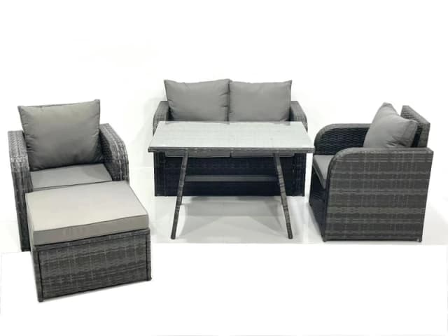 Fimous Outdoor Garden Furniture Set with Reclining Chair Big Footstool Dark Grey Mixed Dark Grey Unisex