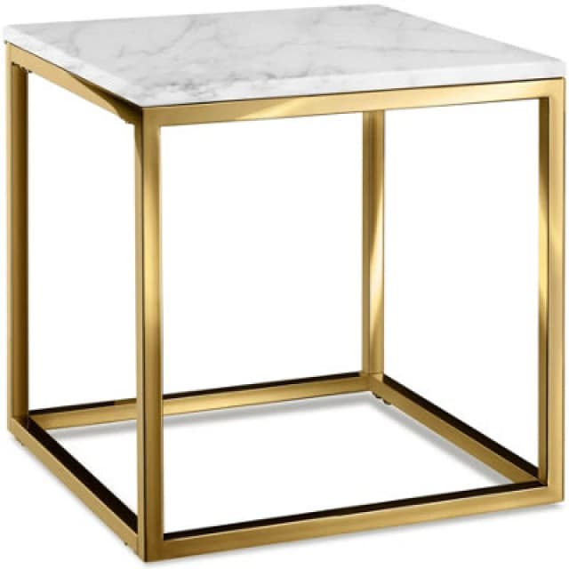 Tectake Side Table Alysia - Marble Top, Square Design - White/gold