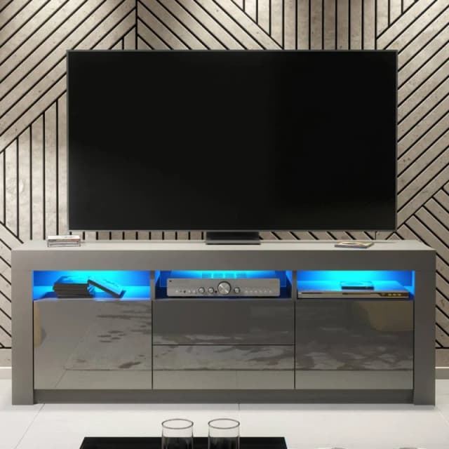 Creative Furniture Shine TV Unit 160cm - Dark Grey with Gloss Doors & LED Lights Dark Grey Unisex