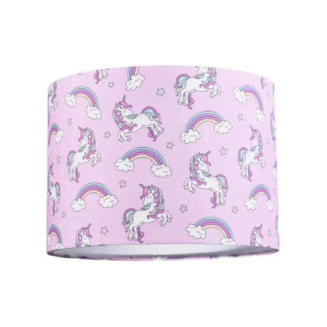 Happy Homewares Beautiful Modern Soft Lilac Cotton Lampshade With Unicorns Clouds And Rainbows