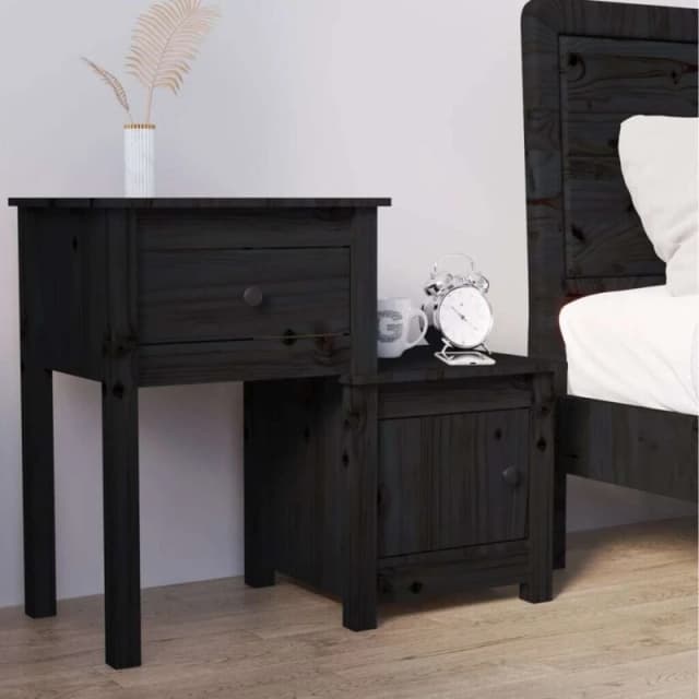Vidaxl Bedside Cabinet Black 79.5X38X65.5cm Solid Wood Pine, Black 814547
