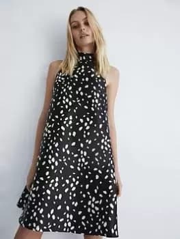 Warehouse Dalmatian Print Satin Bow Back Mini Dress - Black, Size 10, Women
