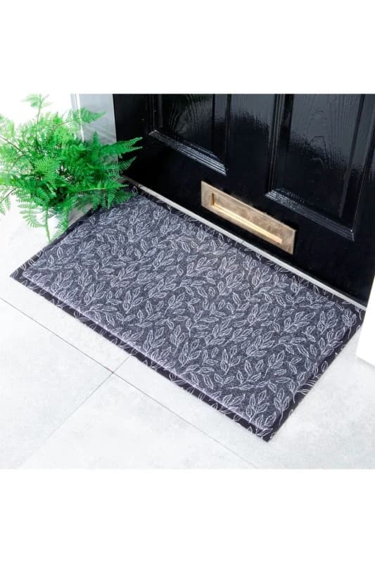 Native Natural Navy Leaf Pattern Doormat (70 X 40Cm)