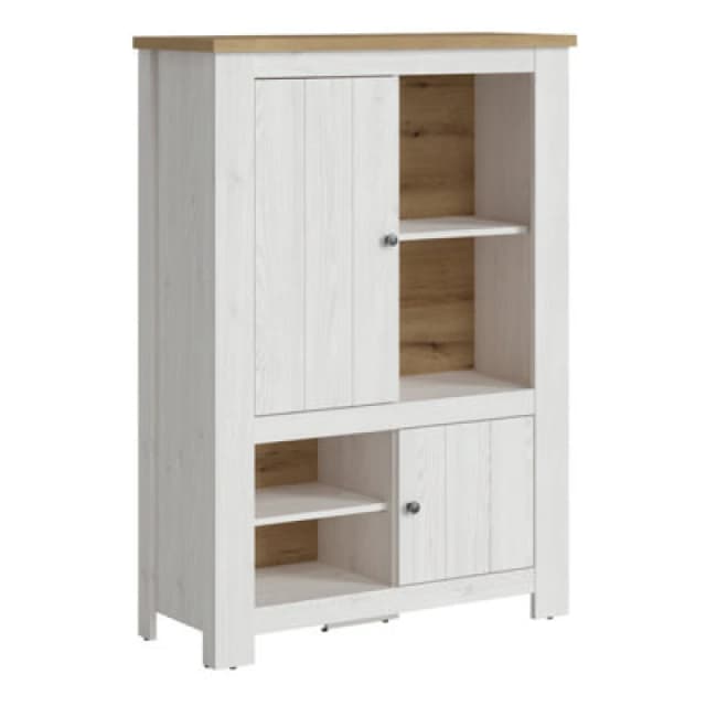 Furniture To Go Celesto 2 Door 4 Shelves Display Cabinet Inc. 2X LED Lights In White And Oak