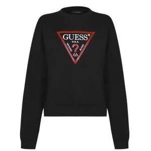 Guess Vinyl Triangle Logo Fleeced Sweater Womens - Jet Black A996