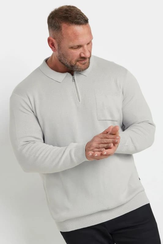 BadRhino BadRhino Men Milano Knit Zip Jumper in Grey Size: 5-6X-Large Grey 5-6XL Male 5063111862023