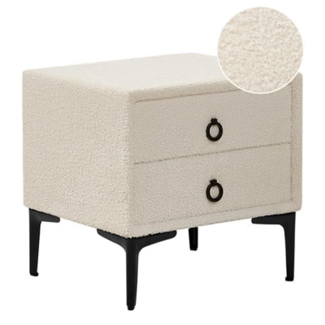 Beliani 2 Drawer Bedside Table Sezanne Boucle Off-White