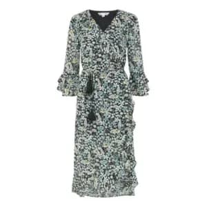 Yumi Black Vintage Meadow Floral Midi Wrap - Black