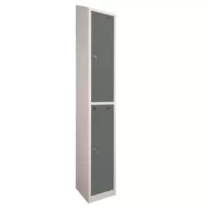 2 Door Locker, 300X300, Grey Carcass/Dark Grey Doors, Sloping Top, Camlock