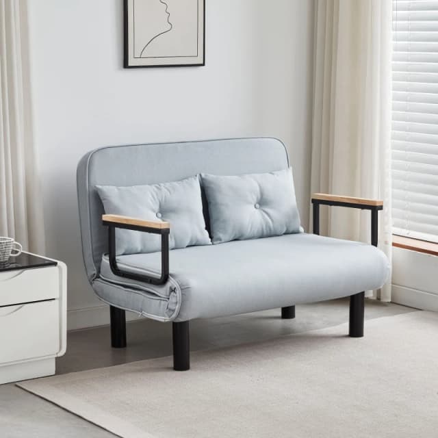 MCC Direct 4 in 1 Folding Double Sofa Bed Convertible Lounge Sleeper Chair with Adjustable Backrest & Large Cushion Grey in Light Grey Light Grey Unis