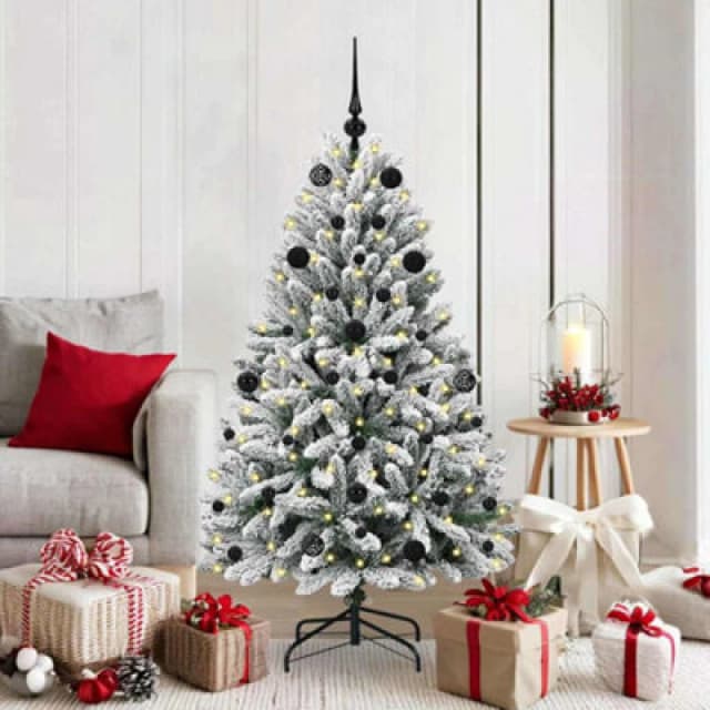 vidaXL Artificial Christmas Tree with Black Balls Green and White 150cm PVC and Metal, Green 3395740