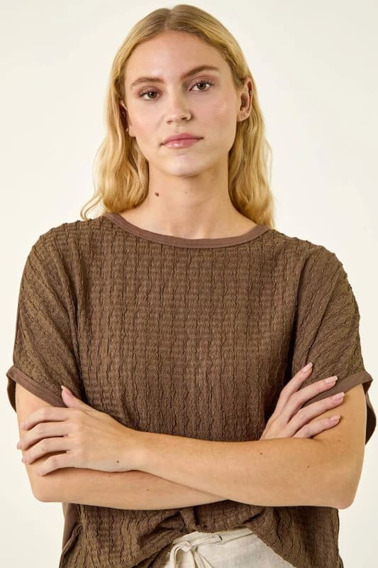 Roman Womens Textured Stretch Tunic Top in Chocolate Size: 20 Chocolate Female 20