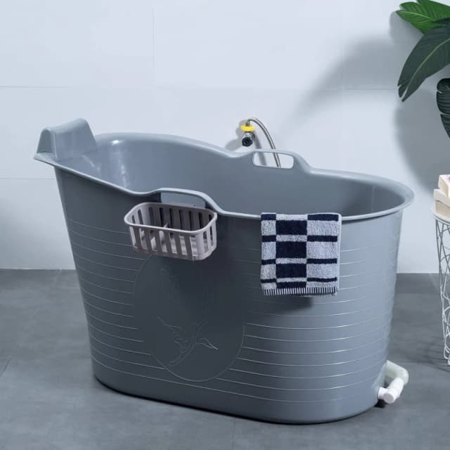 Fimous Bathtub for Bathroom, Soaking Bathtub for Hot Bath & Ice Bath Freestanding Bath Tub Grey Grey Unisex