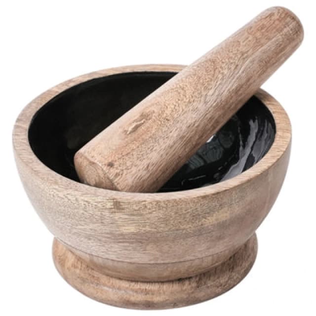 Beliani Mortar And Pestle Qena Mango Wood Brown/ Black