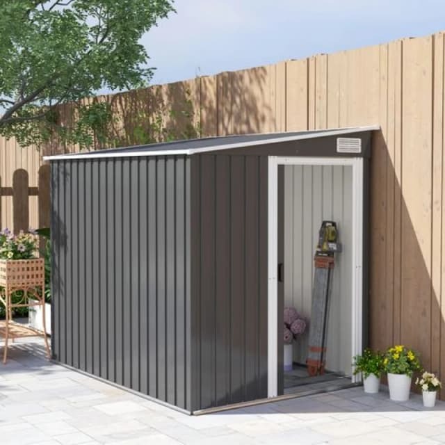Outsunny 7 x 5FT Garden Shed w/ Foundation Lean to Metal Tool Shed Dark Grey TJ Hughes 5063603015524