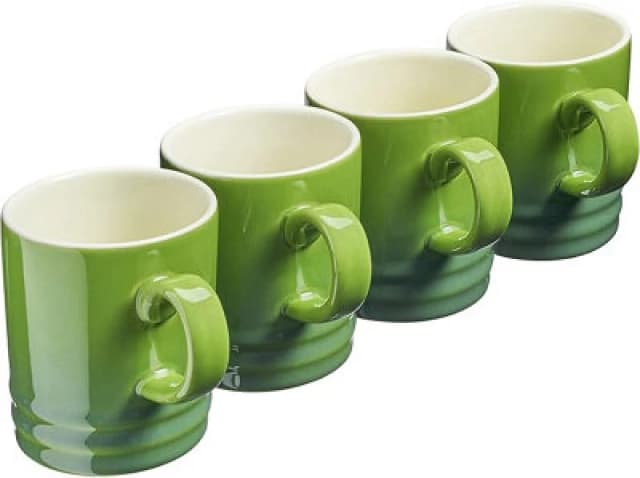 Cooks Professional Set Of 4 Colourful Stoneware Mugs - Tea Coffee Drinking Cups 350Ml Capacity - Dishwasher & Microwave Safe - Green