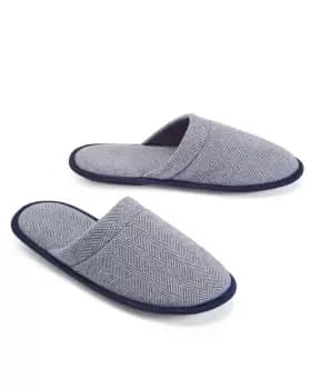 Cotton Traders Mens Herringbone Mule Slippers in Blue
