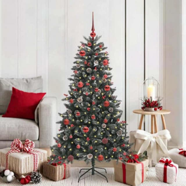 vidaXL Artificial Christmas Tree with Stand, Red Balls Green 83.5 x 83.5 x 150 cm, Green 3395868