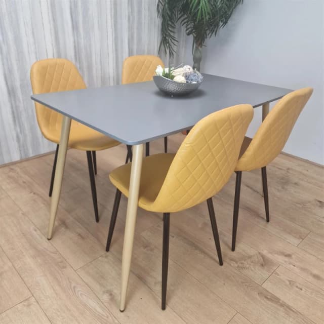 KOSY KOALA KOSY KOALA Wooden Rectangle Grey Dining Table with 4 Mustard Gem Patterned Chairs Grey One Size Unisex 5061055340188