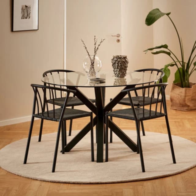 Furniture To Go Heaven Round Dining Table With Clear Glass Top And Black Legs (L) 119Cm Seats Up To 4
