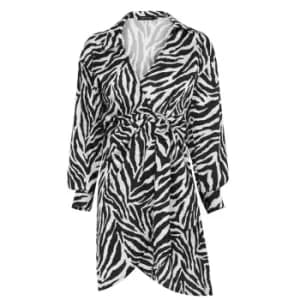 I Saw It First Zebra Wrap Dress - Black