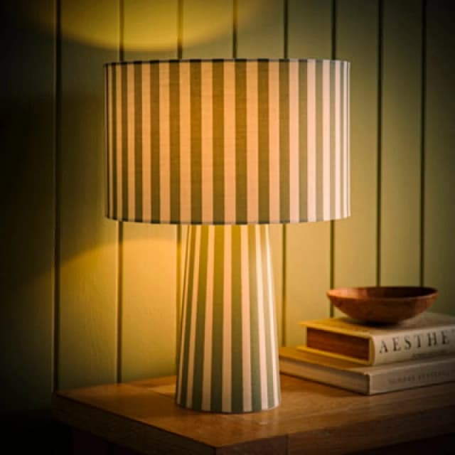 ValueLights ValueLights Thorley Green Cream Stripe Shade Full Fabric Table Lamp with Bulb in Pale Green Pale Green One Size Unisex 5059406066092