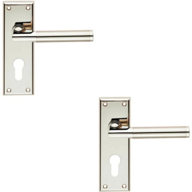 Loops 2x Round Bar Section Lever on Euro Lock Backplate 150 x 50mm Dual Nickel Metallics