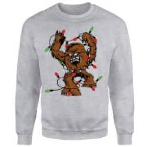 Star Wars Tangled Fairy Lights Chewbacca Grey Christmas Sweatshirt - S - Grey