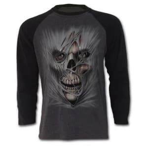 Stitched Up Mens Medium Raglan Contrast Long Sleeved T-Shirts - Black/ Charcoal