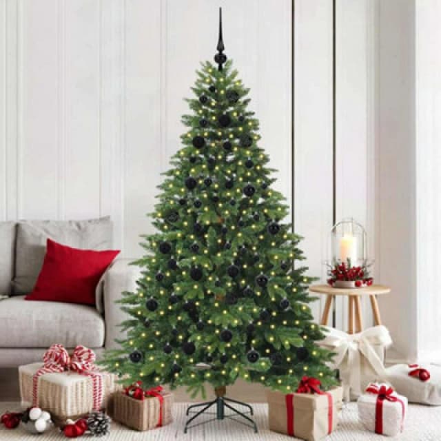 vidaXL Artificial Christmas Tree with 300 LEDs, Black Balls Green 180cm PE and PVC, Green 3397550