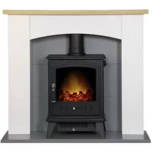 Huxley in Pure White & Grey with Aviemore Electric Stove in Black, 39" - Adam