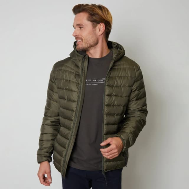 Threadbare 'State' Matte Finish Padded Hooded Jacket Khaki