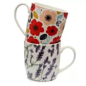 Poppy & Lavender Fields Set of 2 Pick of the Bunch Porcelain Mugs